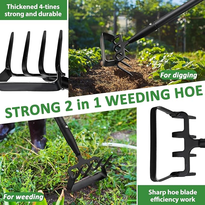 Garden Hoe for Weeding, 73 inch Long Handle Stirrup Hoe Garden Tool Heavy Duty Manual Weeders Scuffle Cultivator Hoe for Digging, Loosening Soil