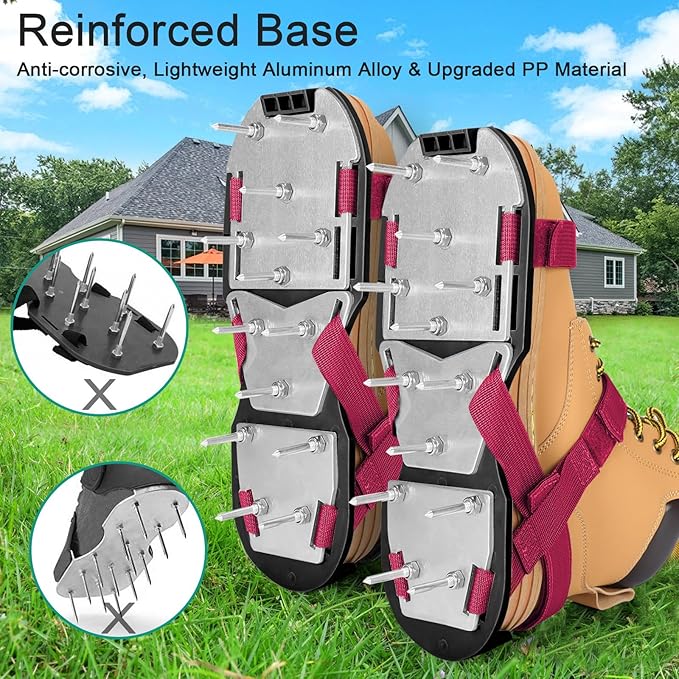 Lawn Aerator Shoes for Grass - Pre-Assembled Grass Aerator Shoes for Lawn - Soil Yard Aerator Tool for Aerating Patio Garden, Red