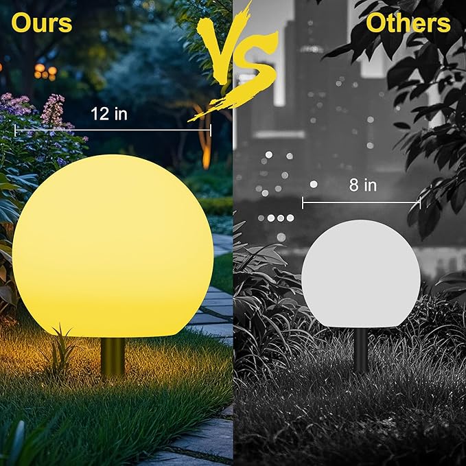 shumi Solar Ball Light-12inch LED Outdoor Table Lamp,16 RGB Colors and Dimmable Globe Light with Remote,Decor for Patio,Garden,Yard,Beach,Pathway,Nursery