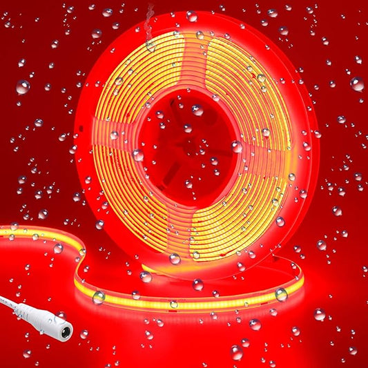 DC 24V COB LED Strip Light Red IP65 Waterproof 5M/16.4ft Uniform Glow 2400LEDs Flexible LED Tape Lights for DIY Garden Backyard Hallways Stairs Decor(No Power Supply)