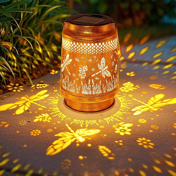 Solar Lanterns Outdoor Waterproof Dragonfly Garden Decor, Birthday Gifts for Women Mom Grandma Hanging Solar Lights Metal LED Decoration Outside with Shepherd Hook for Garden Yard Patio Porch
