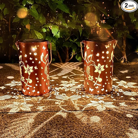 Mothers Day Gifts, 2 Pack Hummingbirds Solar Lanterns Outdoor Hanging Lantern Lights, Waterproof LED Garden Decorative Light for Patio Yard Pathway Lawn Front Porch Tree