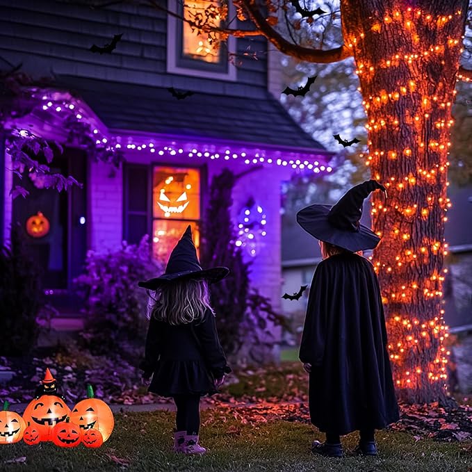 JMEXSUSS Halloween Lights Outdoor, 66FT Purple Orange Lights for Halloween Decorations, 200 LED Halloween String Lights Indoor for Bedroom Fireplace Mantel Party Patio Yard Door Halloween Tree