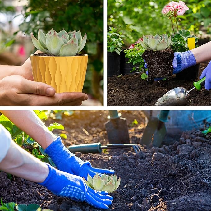 12 Pack 4 Inch Small Plant Pots with Saucers, 3D Textured Plastic Planters with Drainage Holes for Indoor and Outdoor Plants, Flowers, Herbs, Succulents, and Seedlings, Colorful