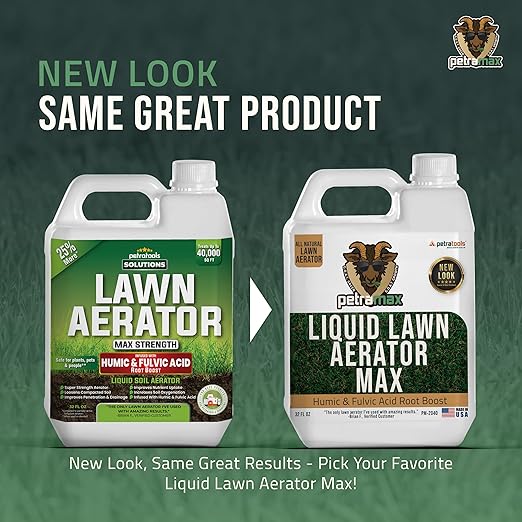 PetraMax Liquid Aeration for Lawn with Humic & Fulvic Acid Biostimulants, Liquid Aerator, Liquid Aerator, Soft Soil Liquid Aerator, Lawn Aeration, Soil Loosener, Soil Aerator, 40,000 sq ft (32 Oz)