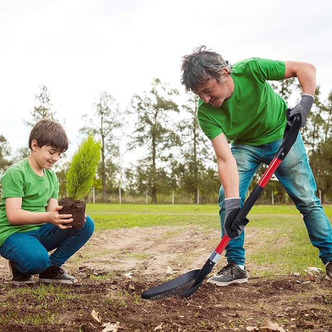 Sand Sifting Shovel Heavy-Duty for Metal Detecting, Gardening, Cat Litter Chicken Coop Poop Cleaning and Beach Play - Durable Metal Mesh Scoop with Ergonomic Handle