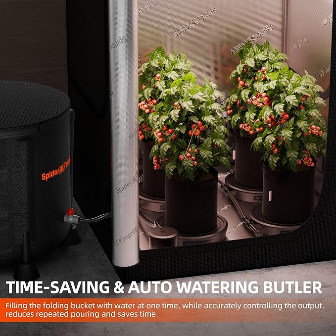Spider Farmer 2025 Newest Gravity-Fed Self-Watering System No Power Needed, 4-Pack Auto Watering System with 13 Gallon Reservoir, 4Pcs Water Delivery Fabric Pot Base for Indoor Plants, Grow Tents