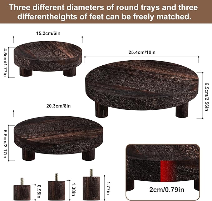 3 Pcs Wood Plant Stand Indoor Outdoor, Round Wood Riser for Decor 6/8/10" Wooden Stool Display Stand Flower Pot Holder Small Planter Tray Modern Potter Decorative for Desktop Counter Room