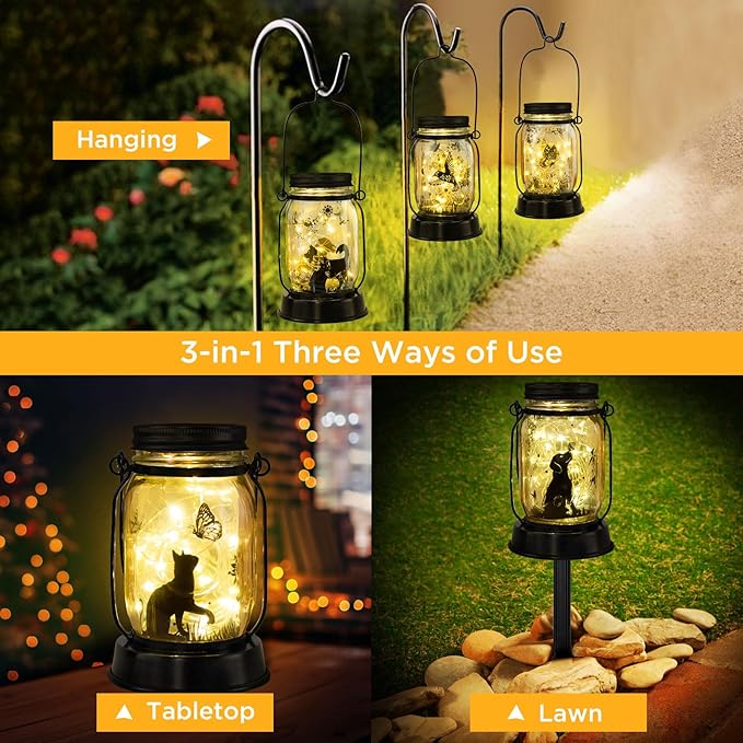 kyoryuger Solar Lanterns 5 Silhouette, Gifts for Women Mom Grandma, Unique Birthday Gifts Valentine's Day Gift, Cat Dog Hummingbird Butterfly Lanterns Gardening Gift