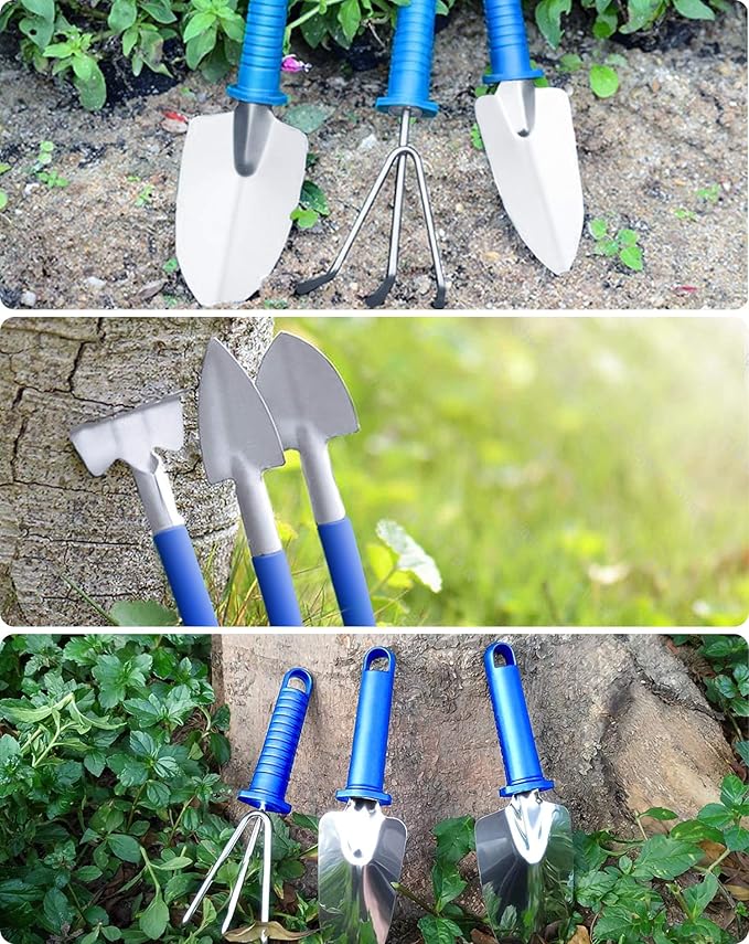 Garden Tools Set, 10 Pieces Stainless Steel,Gardening Tools kit with Handbag, Garden Hand Tools for Digging Planting Pruning, Garden Gifts for Women,Men