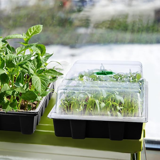 3 Pack Seed Starter Tray Kit with Grow Light Germination Trays with Humidity Dome, 120 Peat Pellets, Gardening Tools, Plant Labels, Plant Growing Trays for Seeds Growing Starting, Black