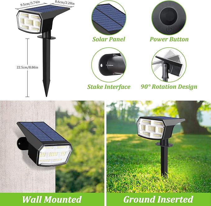 8-Pack Solar Spot Lights Outdoor, 59 LED Solar Lights Outdoor Waterproof, Outdoor Solar Lights for Yard with 3 Lighting Modes, Landscape Spotlights for Garden Pathway Driveway Walkway