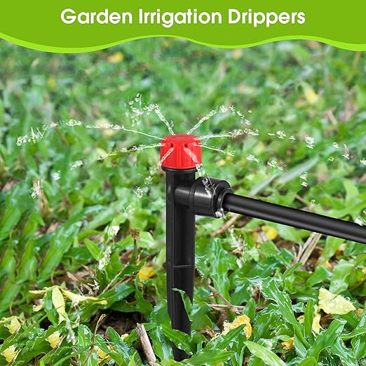 30 Pcs Drip Irrigation Emitters with Stake - Adjustable Drip Emitter Stream for 1/4" Drip Line Irrigation Tubing - Drip Irrigation System Parts Drippers Sprinkler Heads for Garden Watering System -Red