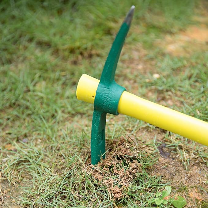 KINJOEK 15 Inch Pick Mattock Hoe, 1.4Lbs Forged Weeding Garden Pick Axe Pickaxe with Fiberglass Handle for Digging Loosening Soil, Gardening, Camping or Prospecting