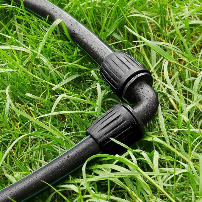 Drip Irrigation Fittings for 1/2 inch Tubing (0.60"-0.63" OD), 12 Pieces Barbed Elbow Drip Parts Locked Elbow Connectors, Drip Line Nuts Connectors for 1/2" Drip Irrigation Hose(Black)