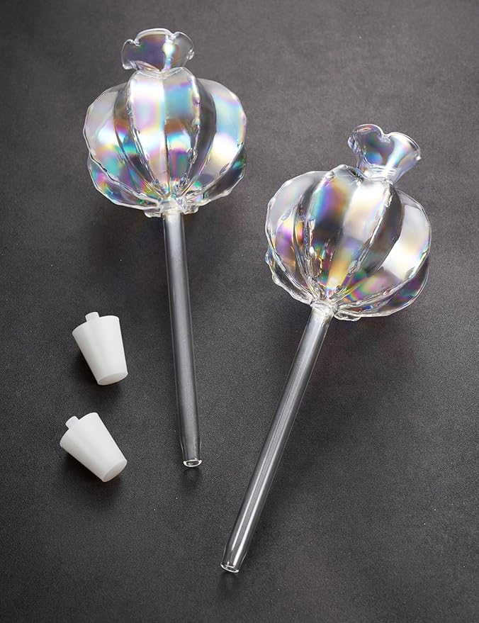 NiHome Iridescent Glass Cactus Plant Self-Watering Stakes (2 Large)