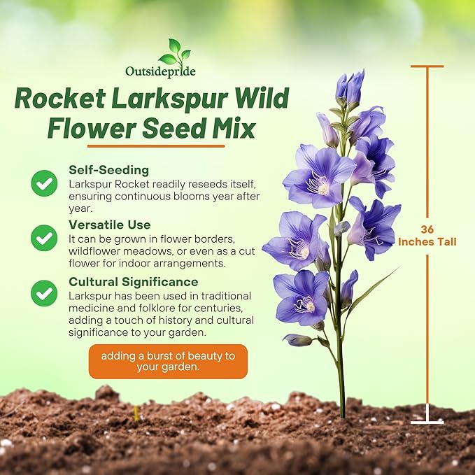 Outsidepride 1 lb. Delphinium Rocket Larkspur Wild Flower Seed Mix for Planting