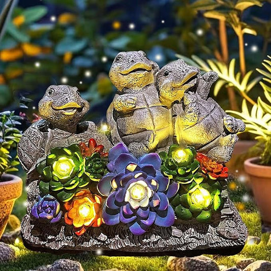 Solar Turtle Garden Statues Outdoor Decor- Birthday Gift for Mom from Daughter, Tortoise Figurine Garden Decor for Outside Yard Art for Housewarming Gift