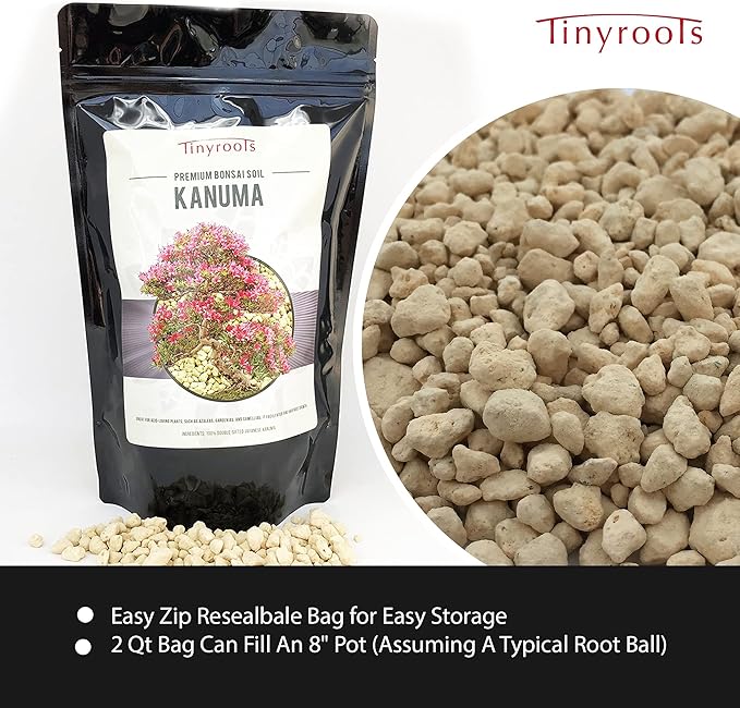 Kanuma Bonsai Soil by Tinyroots- 2 Quarts, Used with Acid Loving Bonsai Trees, Camellias, Gardenias, Azaleas, 5 Millimeter
