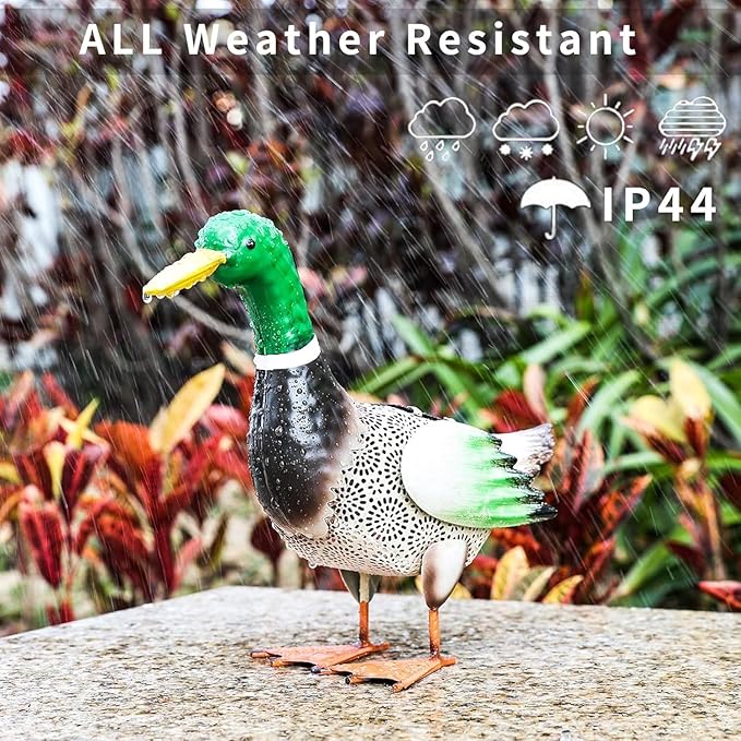 Metal Outdoor Duck,with Solar Light Duck Ornament, Metal Mallard Sculptures, for Backyard Patio Decor and Garden Lawn Decor, Mother's Day and Father's Day Gifts9.8H (Mallard)