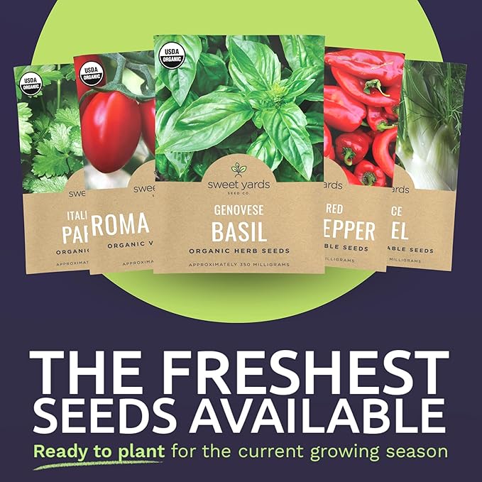 Organic Italian Garden Seeds Variety Pack - 12 Individual Packs - 2025 Season - Genovese Basil, Italian Giant Parsley, Chioggia Beet & More! for Indoor & Outdoor Planting (Non-GMO, Certified Organic)