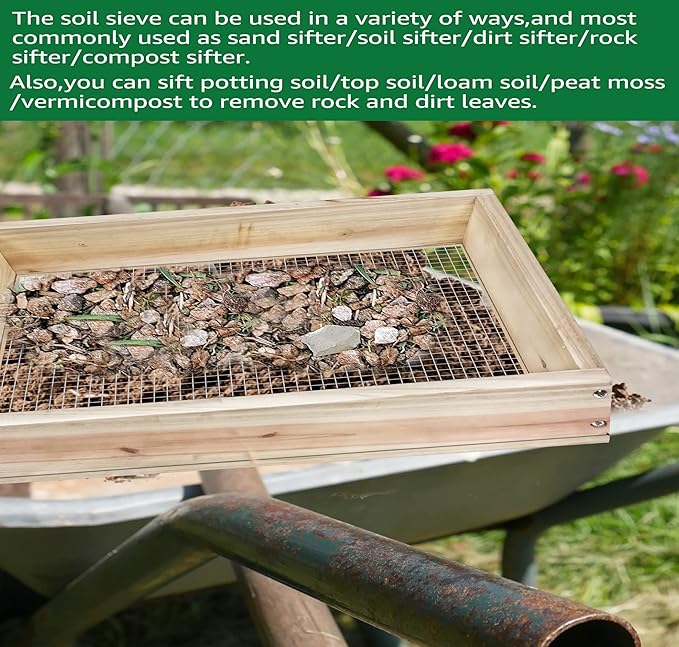 Soil Sifter, Dirt Sifter for Gardening, Compost Sifter, Garden Sieve, Light Wood Sifter for Rocks, Screen Sifter Top Soil/Peat Moss/Worm/Leaves/Loam Soil/Sand,Great Garden Tool for Plants & Vegetables