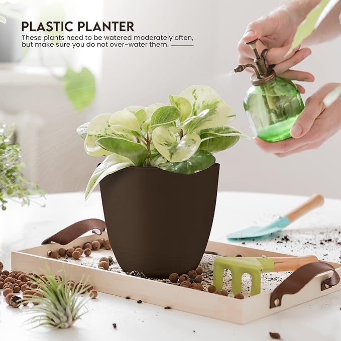 Utopia Home - Plant Pots Indoor with Drainage - 7/6.6/6/5.3/4.8 Inches Home Decor Flower Pots for Indoor Planter - Pack of 10 Plastic Planters for Indoor Plants, Cactus, Succulents Pot - Brown