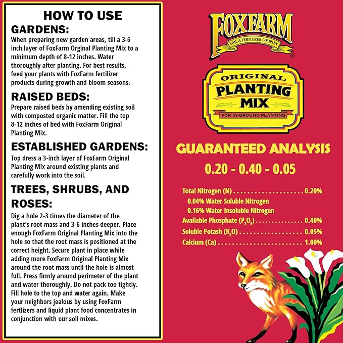 FoxFarm Original Planting Mix, 1cu ft - for In-Ground Planting, All Gardening Applications - Holds Moisture, Improves Garden Yields and Decreases Watering Frequency