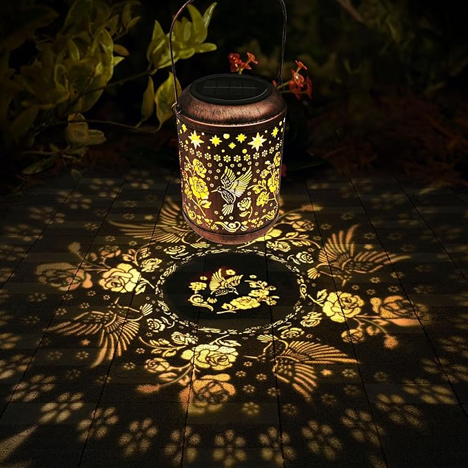 Kaixoxin 2 Pack Solar Garden Decor Metal Lantern Hummingbird Table Lamp Bronze Outdoor Dercoration Great Gift for Women Mon Grandma Hanging Lights for Patio Courtyard Garden