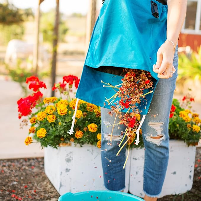 Roo Gardening Apron with Pockets & Harvesting, Picking Pouch - Adjustable, Water-resistant, Washable Canvas Cotton