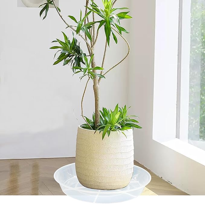 2 Pack Plant Saucer Drip Tray 12 inch, Heavy Sturdy Plastic Planter Flower Pot Saucers for Indoor Outdoor Garden, Plant Water Drip Trays for pots (12" 2Pack, Clear)