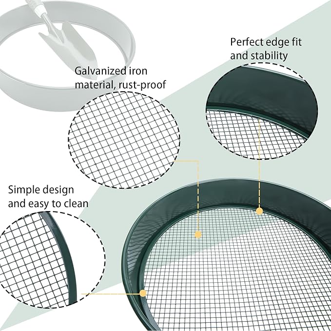 Soil Sifter - Garden Soil Sifter, Stainless Steel Riddle Sieve Set Garden Potting Sieve, with 5 Interchangeable Filter Mesh Sizes 3,6,9,12mm and Shovel, for Rocks, Dirt, Compost and Potting Soil