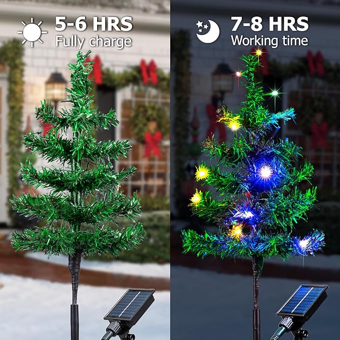 Solar Christmas Decorations Outdoor, 2pcs Solar Christmas Tree Lights Garden Decor, Waterproof Solar Lights Outdoor for Yard Decorations, for Women, Mom