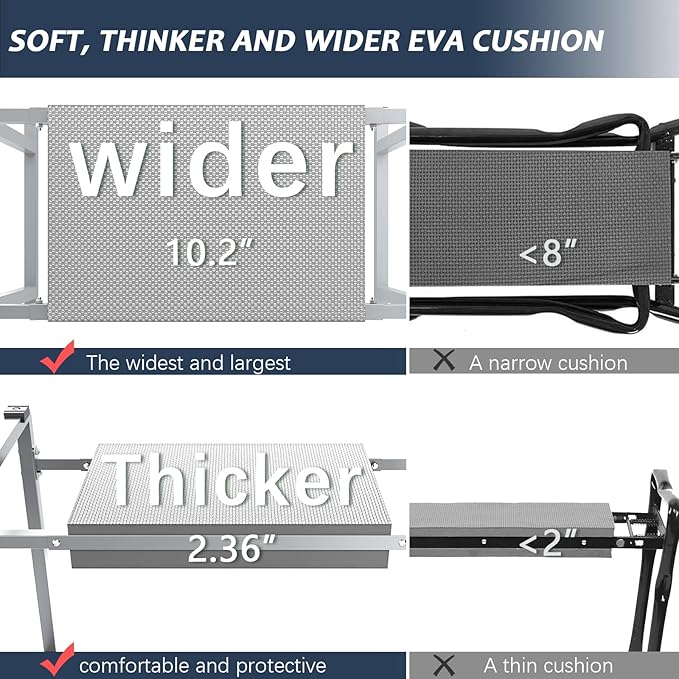 FLINTER 10.2" Wider Garden Kneeler and Seat, Heavy Duty Thick Gardening Bench for Kneeling and Seat - Garden Tools with Bags, Gardening for Women, Grandparents, Gardeners, Mom & Dad - Grey