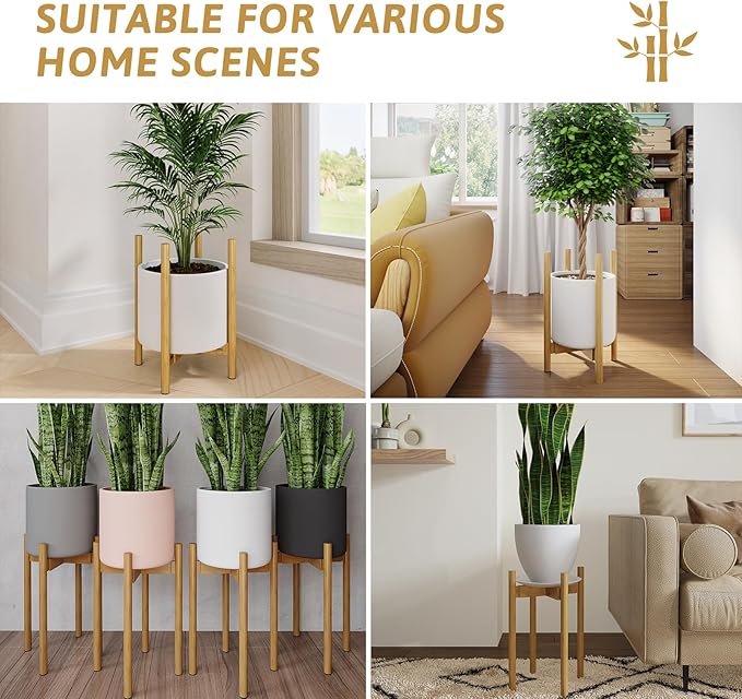 Adjustable Plant Stand Indoor, Bamboo Plant Holder 8 to 12 Inches, Small Tall Planter Stand for Indoor Plants, Single Floor Plant Stand for Living Room Balcony Bedroom, Natural
