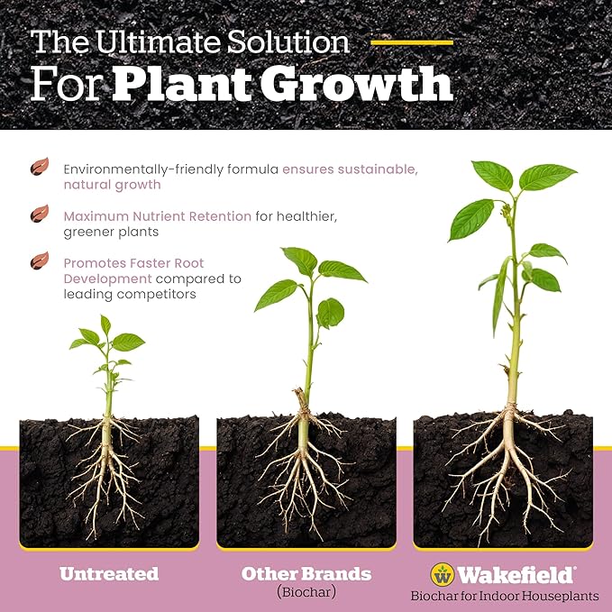 Wakefield Premium Biochar Indoor Plant Potting Mix with CarbonBoost – Professional Grade Soil for Houseplants & Indoor Plants – Organic Compost Potting Soil with Pine Bark and Worm Casting – 2 Quart