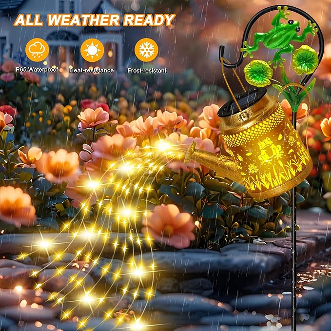 Solar Watering Can Lights Outdoor Garden Decor, Large Frog Hanging Lantern with Shepherd Hook, Waterproof Garden Lights for Outdoor Landscape Pathway Yard, Garden Gift for Mom Grandma