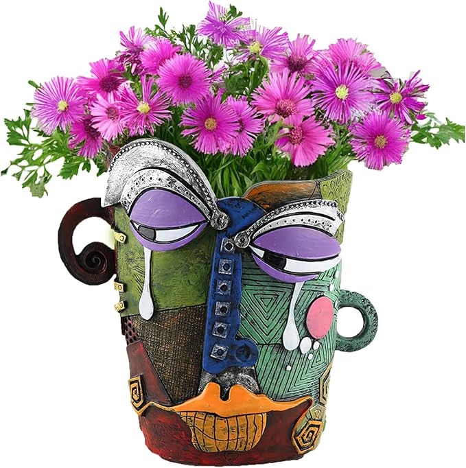 Picasso Brutalist Abstract Beauty Face Flower Pot Ornaments Abstract Face Flower Pots Abstract Head Planter Pots Container Colorful Face Art Abstract Resin Flower Pot (Picasso's tearful flowerpot)