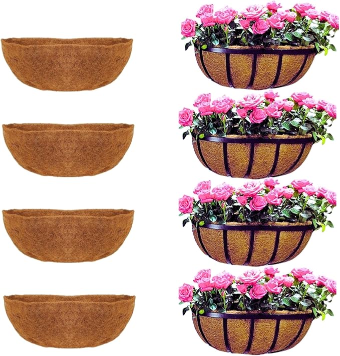 Maxona 16 inch 4 Pack Trough Rectangular Coco Liner for Window Box Planter: Thick Coconut Coir to Support The Soil Replacement for Wall Hanging Basket, Rectangle Pre-Formed Fiber Husk, Garden Fence