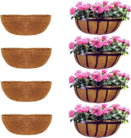 Maxona 16 inch 4 Pack Trough Rectangular Coco Liner for Window Box Planter: Thick Coconut Coir to Support The Soil Replacement for Wall Hanging Basket, Rectangle Pre-Formed Fiber Husk, Garden Fence