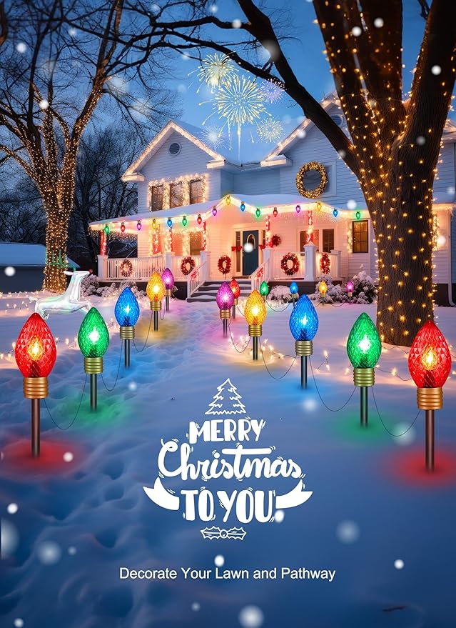 Strawberry Jumbo C9 Christmas Pathway Lights Outdoor - 8.5 Feet 5 LED Multicolor Light Bulb Decorations for Lawn Holiday Yard