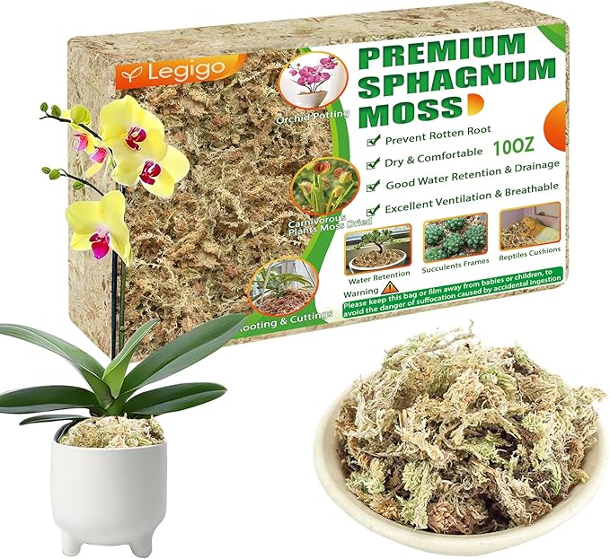 Legigo 10.5OZ Premium Sphagnum Moss for Plants 12QT Natural Long Fiber Moss Dried, Plant Moss for Orchid Repotting, Potted Plants, Succulents, Reptiles