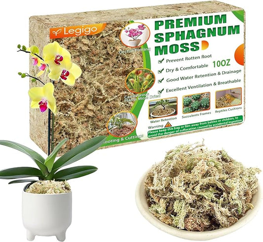 Legigo 10.5OZ Premium Sphagnum Moss for Plants 12QT Natural Long Fiber Moss Dried, Plant Moss for Orchid Repotting, Potted Plants, Succulents, Reptiles