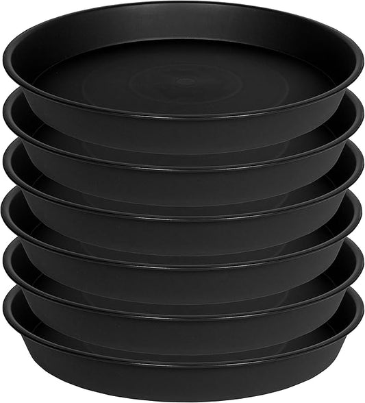 6 Pack Plant Saucer Tray, 4 6 8 10 12 13 15 17 19 inch Plant Saucers, Heavy Duty Plastic Plant Saucers for Indoors, Bird Bath Bowls, Flower Plant Water Trays for pots Planter (6", Black)
