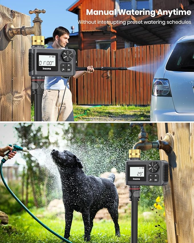 [Upgraded Version] Sprinkler Timer with Brass Swivel, Programmable Water Timer for Outdoor Garden Hose, Hose Timers with Rain Delay/Manual/Auto Mode, Drip Irrigation and Lawn Watering System, 1 Outlet