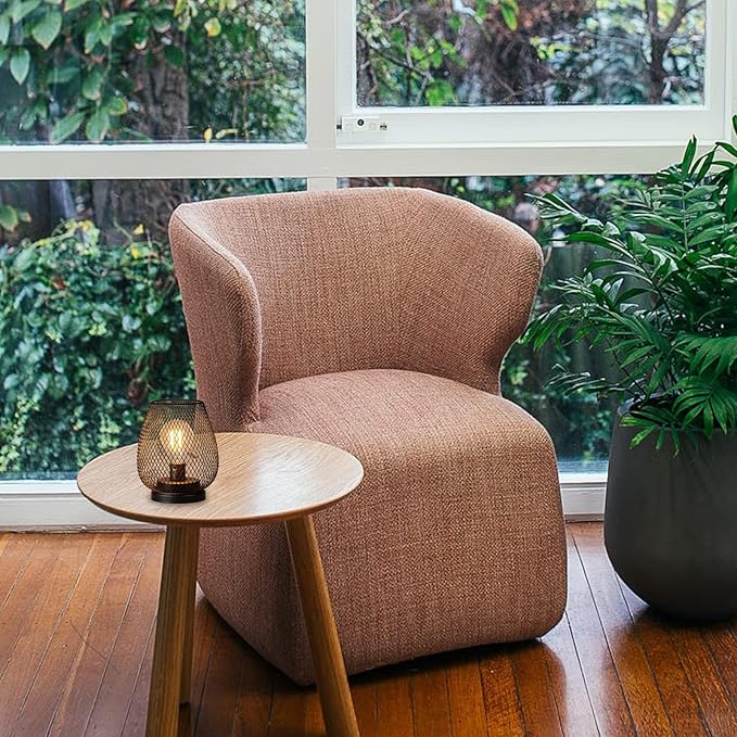 DECORKEY Set of 2 Battery Operated Lamp LED Table Lantern, Brown Metal Cage Cordless Lamps with LED Bulb，Vintage Decorative Outdoor Lantern for Weddings, Parties, Patio, Events for Indoors Shelf Decor