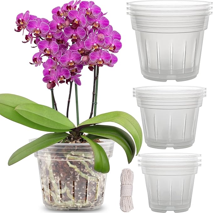 REMIAWY Orchid Pot - 9 Pack Plastic Orchid Pots with Holes, 3 Each of 4.8, 5.7 and 6.4 Inch Clear Slotted Flower Plant for Repotting, Indoor Outdoor