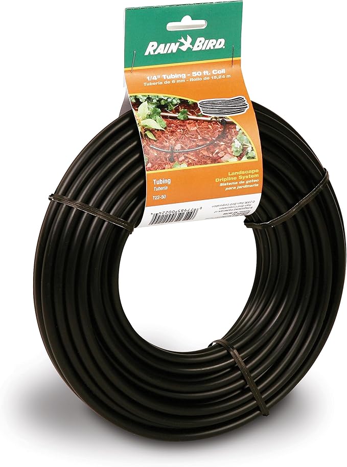 Rain Bird T22-50S Drip Irrigation 1/4" Blank Distribution Tubing, 50' Roll, Black