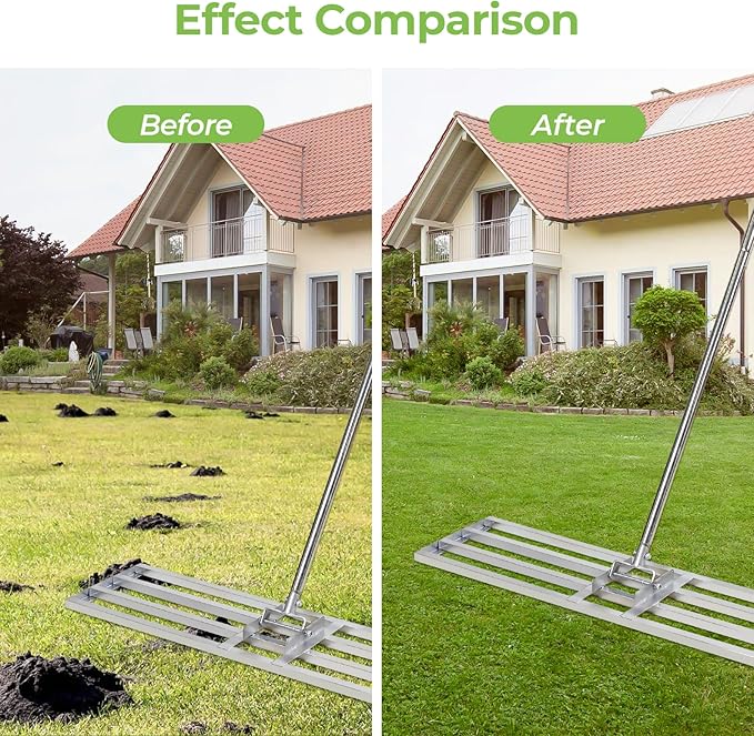 Scalebeard Lawn Leveling Rake,7FT 30 X10In Lawn Leveling Tool, Effort Saving & Adjustable Handle Heavy Duty Lawn Leveler for Yard Garden Golf Course Dirt Leveler