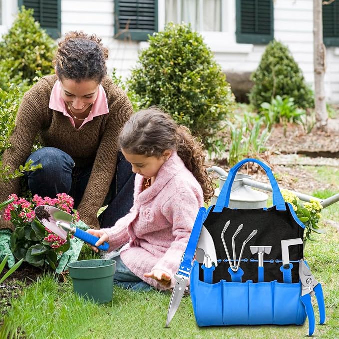 Garden Tools Set, 10 Pieces Stainless Steel,Gardening Tools kit with Handbag, Garden Hand Tools for Digging Planting Pruning, Garden Gifts for Women,Men (Tools + Bags)